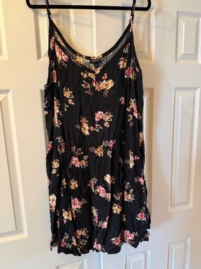 Torrid Black Slip Dress with Pink and Gold Floral Print